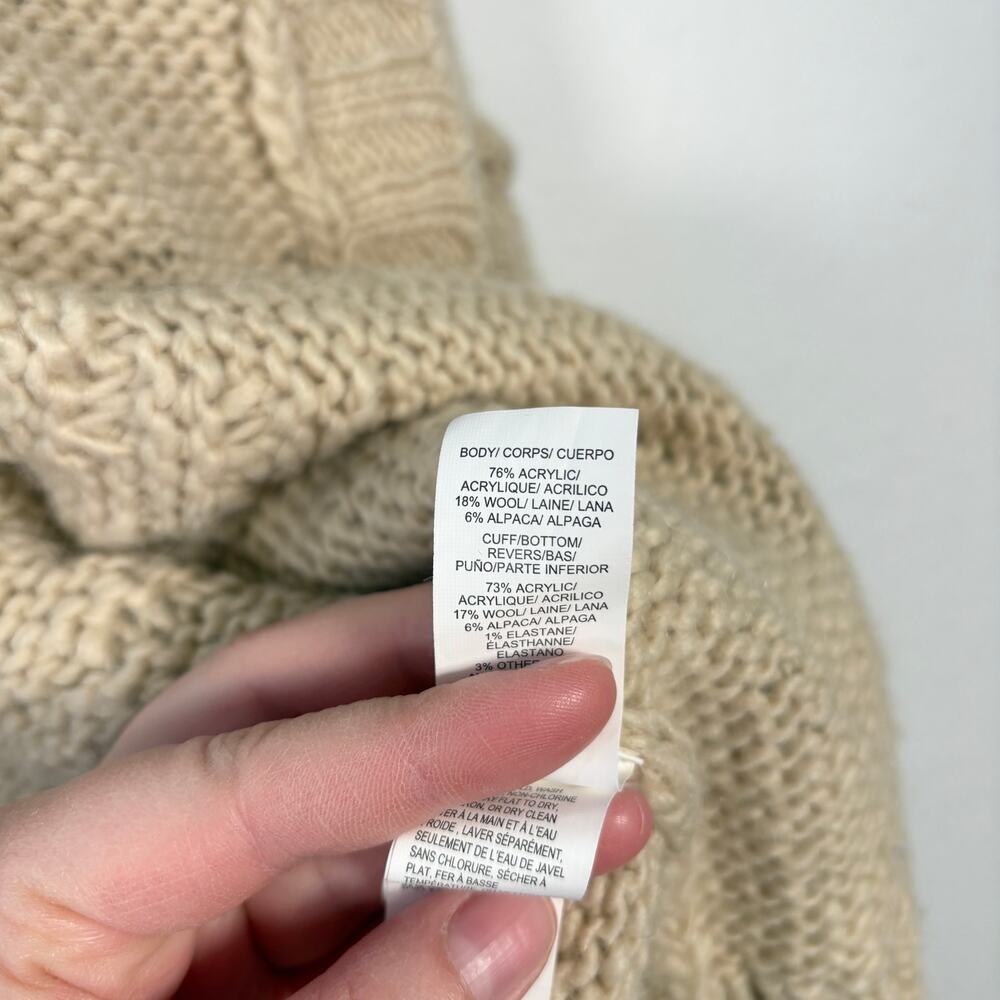 Lucky Brand Cream Open Front Chunky Diamond Knit Bobble Cardigan Sweater - Picture 9 of 9